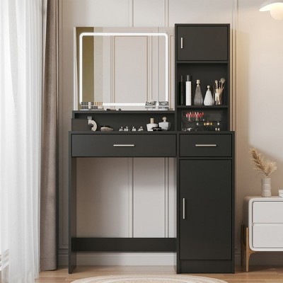 Vanity Desk with Mirror and Lights, Makeup Vanity with Drawers & Shelves, 3 Lighting Modes, Vanity for Bedroom & Dressing Room