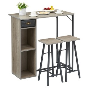 Bar Table and Chairs Set - 3 Piece Dining Table Set with Storage Drawer, Counter Height Small Dining Table with 2 Stools, Pub Table and Chairs Set of - 1 of 4