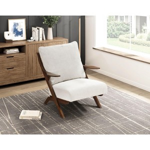 Sapphtopaz 1pc Mid-Century Accent Chair Chenille Upholstery Lounge Chair with Solid Rubberwood Frame, Living Room Furniture Comfy Chair - 1 of 4