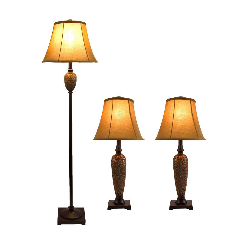 3pk Hammered Lamp Set (2 Table Lamps and 1 Floor Lamp) Bronze - Elegant Designs, 2 of 6