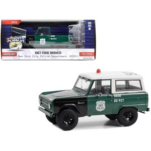 1967 Ford Bronco Green and Black with Tan Top "NYPD" "Hot Pursuit" Series 8 1/24 Diecast Model Car by Greenlight - 1 of 3