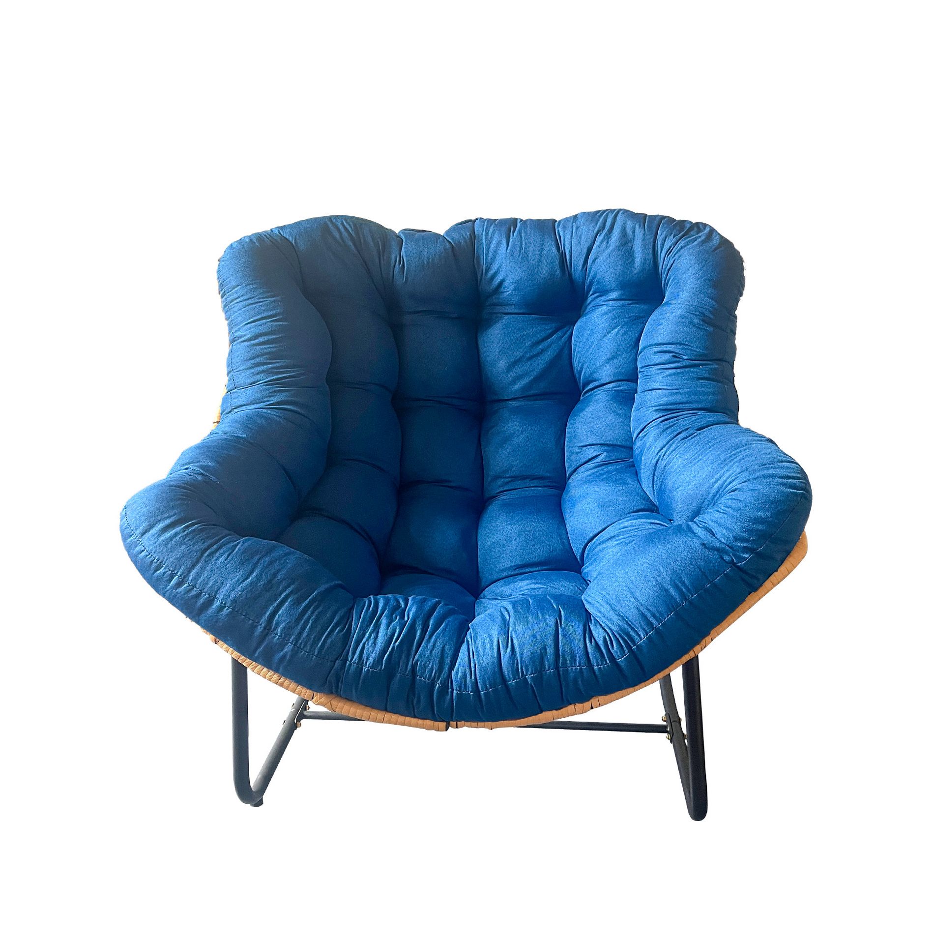 TiramisuBest Large Outdoor Rattan Rocking Chair, Patio Egg Papasan Lounge Chair, Modern Indoor/Outdoor Royal Chair, Blue/Black
