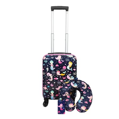 Viggio Mermaids 3-Piece Suitcase Travel Set With Neck Pillow & Luggage Tag