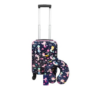 Viggio Mermaids 3-Piece Suitcase Travel Set With Neck Pillow & Luggage Tag - 1 of 4