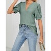 Women's Summer T-Shirt Casual V-Neck Hollow Out Puff Short Sleeve Top - 4 of 4