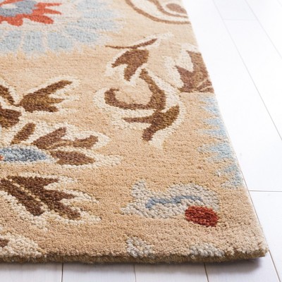 Blossom Beige and Multicolor Hand-knotted Wool Area Rug, 6' x 6'