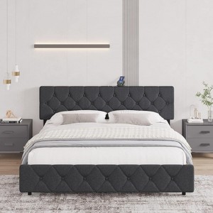 coucheta Bed Frame with Headboard and Type-C & USB Ports, Adjustable Linen Upholstered Platform Bed Frame, No Box Spring Needed, Easy Assembly - 1 of 4