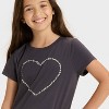 Girls' Short Sleeve Heart Graphic T-Shirt - Cat & Jack™ Charcoal Gray - 2 of 4