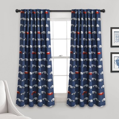 52"x63" Race Cars Room Darkening Window Curtain Panels Navy/Red - Lush Décor