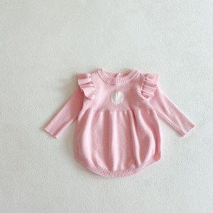 MyKids-USA Baby Girl 1pcs Heart Embroidered Pattern Ruffle Long Sleeve Knit Onesies - 1 of 4