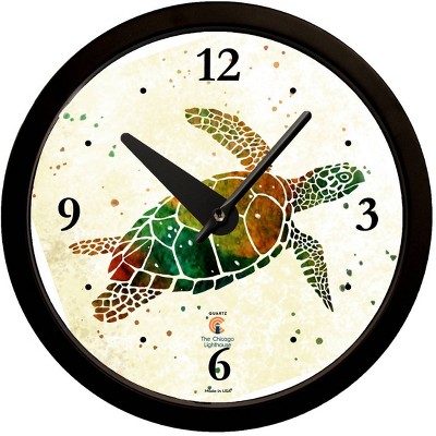14.5" Artist Series Rich Green Sea Turtle Decorative Clock Black - The Chicago Lighthouse