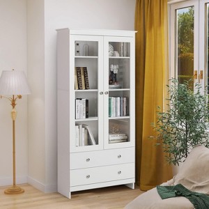 White Bookshelf and Bookcas, Modern Display Cabinet with Glass, Large Bookshelves with Storage Cabinet for Home Office, Commercial - 1 of 4