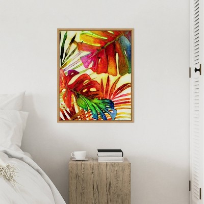 Tropic Botanicals I Colorful Canvas Print with Maple Frame