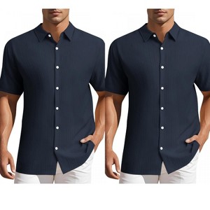 INSPIRE CHIC Men's Point Collar Short Sleeve Button Down Summer Linen Shirt 2 Packs - 1 of 4