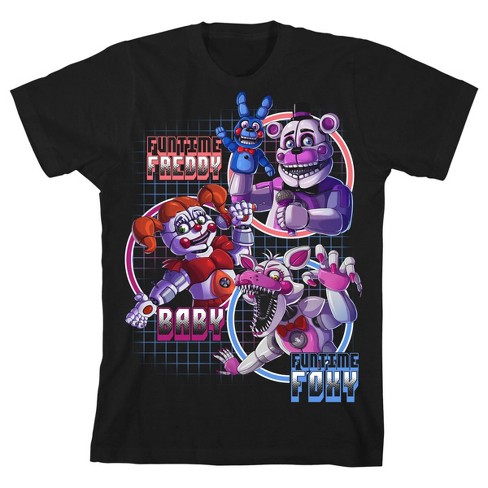 Five Nights Sister Location Funtime Freddy Foxy And Baby Boy's Black  T-shirt-small : Target