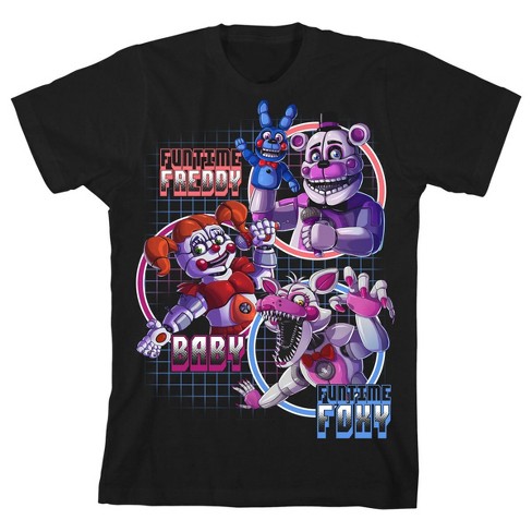 Five Nights Sister Location Funtime Freddy Foxy and Baby Boy's Black T-shirt - image 1 of 3