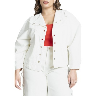 ELOQUII Women's Plus Size Grommet Detail Denim Jacket