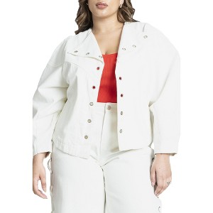 ELOQUII Women's Plus Size Grommet Detail Denim Jacket - 1 of 4
