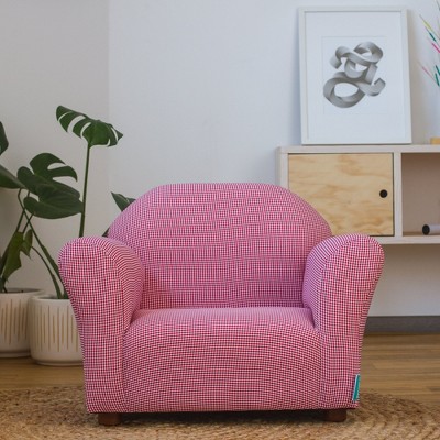 Handcrafted Brown Gingham Armchair with Wooden Legs