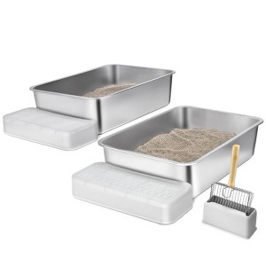 VEVOR Cat Litter Box, 6 inches Deep, XL Extra Large Stainless Steel Cat Litter Box with Scoop, Wide Filtering Foot Board & High Sides - 1 of 4