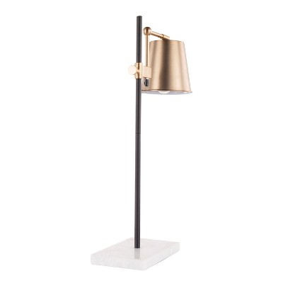 Adjustable Black Marble Base Table Lamp with Brass Shade