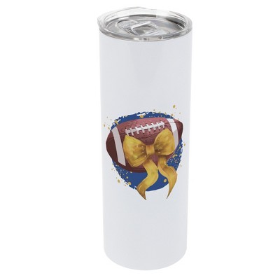 Elanze Designs 20 Ounce Stainless Steel On the Go Travel Tumbler With Push Top Lid, Football With Gold Bow