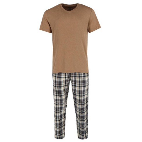 Majestic International Men s Short Sleeve And Flannel Pant Pajama Set Small Tobacco Target