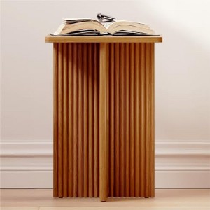 Stead Square Fluted Accent Side Table, Pedestal Drink Table, Modern Home, Bedroom, and Living Room Furniture (Medium Oak) - 1 of 4
