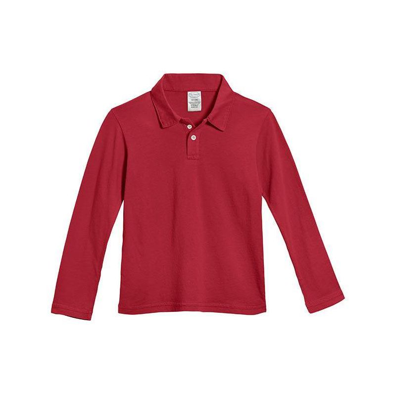 City Threads USA-Made 100% Cotton Soft Knit Jersey 2-Button Long Sleeve Boys Polo Shirt, 1 of 6