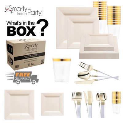 Smarty Had A Party Ivory Square Plastic Tableware Set - 120 Sets