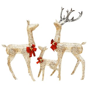 vidaXL Reindeer Family Gold Mesh, Metal Large Reindeer Family - Gold - 1 of 4