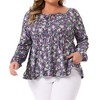 Women's Plus Size Floral Tie Keyhole Neck Long Sleeve Casual Peplum Blouse - Agnes Orinda - 2 of 4