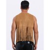INSPIRE CHIC Men's Western Retro  Open Front Sleeveless Suede Tassel Cardigan - 3 of 4
