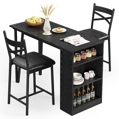 Dining Table Set for 2, Kitchen Bar Table and Chairs for 2, 3-Piece Kitchen Table Set with 2 Upholstered Chairs, Black