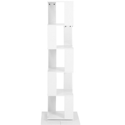 VYNXARIA Simple White 5 - Tier Rotating Bookcase with Acrylic Plate for Living Room Decoration