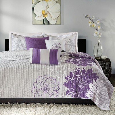 Purple Floral Reversible Cotton Full Quilt Set