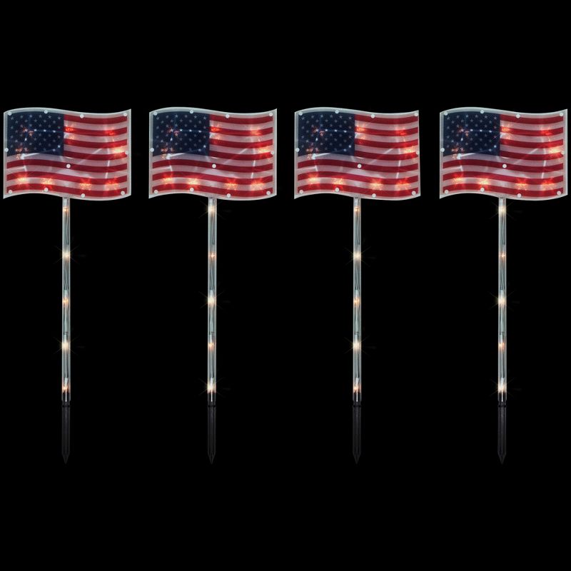 Northlight Lighted Flags Americana Pathway Marker Lawn Stakes - 28" - Clear Lights - 4ct, 3 of 7