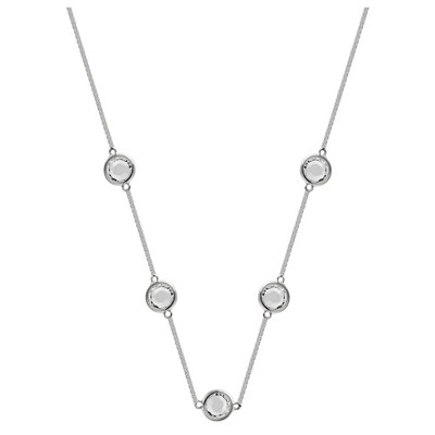 Station Necklace in Silver Plate with 5 Bezel Set Crystals from Swarovski - Clear/Gray (18")