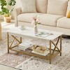 VECELO Industrial Wooden Coffee Table with Open Shelves and Storage X-Shaped Frame Rectangle Table - 4 of 4