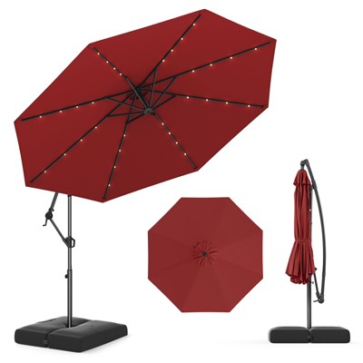 Tangkula 10 FT Solar Offset Hanging Umbrella Patio Cantilever Umbrella w/ 32 LED Lights