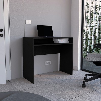INFURNIC Writing Desk Minimalist Desk with Open Shelf for Storage and Space-Saving Design Easy to Assemble, Black, 16.5"*35.1"*30.6"