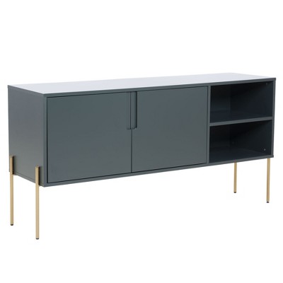 Mid-Century Modern Sideboard Buffet Cabinet ¨C Matte Green Storage Console or TV Stand with Gold Leg For Living Room, Kitchen, or Dining