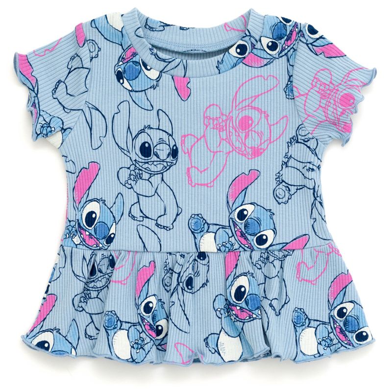 Disney Winnie the Pooh Minnie Mouse Lilo & Stitch Peplum T-Shirt and Bike Shorts Outfit Set Newborn to Big Kid, 3 of 8