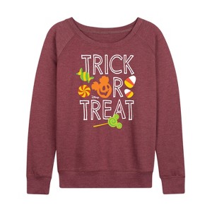 Women's - Disney - Trick Or Treat Lightweight French Terry Wide Neck Long Sleeve Shirt - 1 of 4