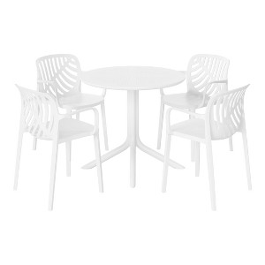 WestinTrends Playa 5-Piece Outdoor Resin Round Patio Dining Table Set with Modern Stackable Patio Dining Chairs - 1 of 4