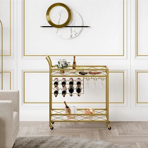 Gold Bar Cart, 2 Tier Bar Carts for The Home, Home Bar & Serving Carts, Bar Carts with Wheels - 1 of 4
