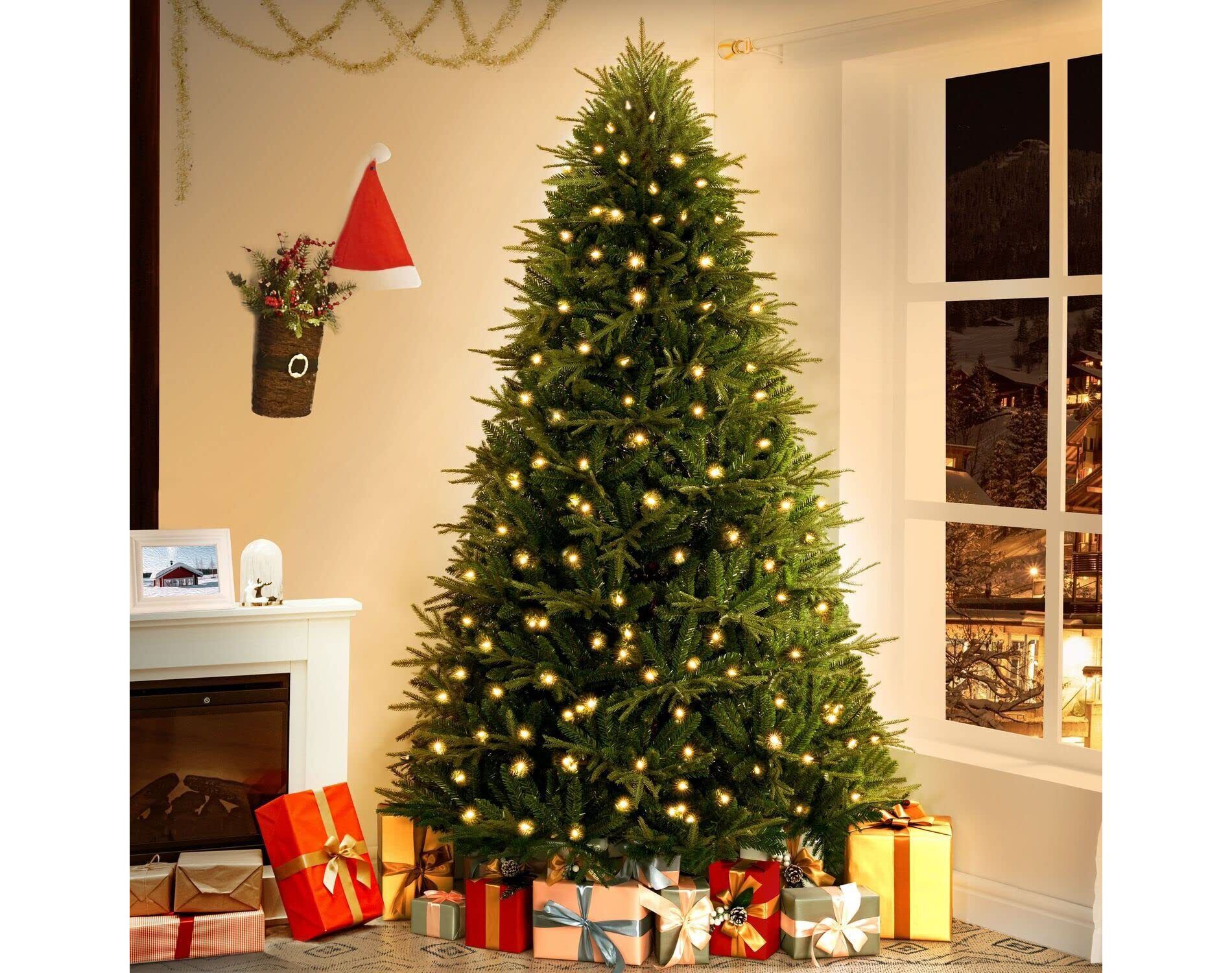 Home Imports Emporium 6.5ft Christmas Tree with Lights, Hinged Design with Foot Pedal, 2041 Branch Tips, 400 Warm Lights and Metal Stand