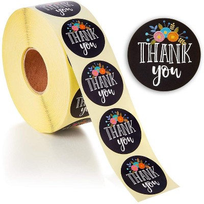 Juvale 1 Roll Of 500 Floral Thank You Stickers, Round Sealing Labels Stickers, 1.5"