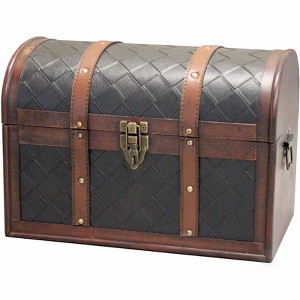 Vintiquewise Wooden Leather Round Top Treasure Chest, Decorative storage Trunk with Lockable Latch - 1 of 4