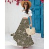 Women's Chiffon Boho Maxi Skirt - High Waist Tiered Pleated Floral A-Line Long Skirt Grayish-green Floral - 4 of 4
